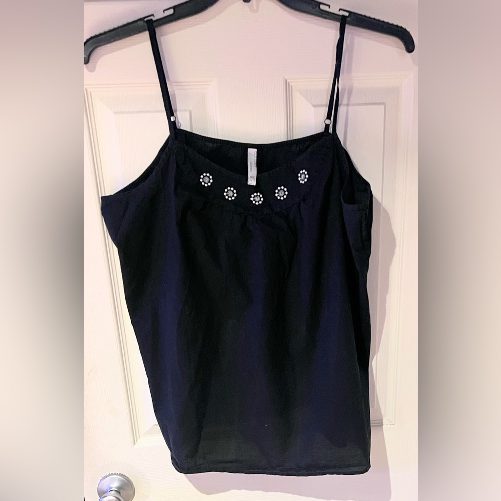 Old Navy Navy Tank with Embroidered Floral Accents Size XXL